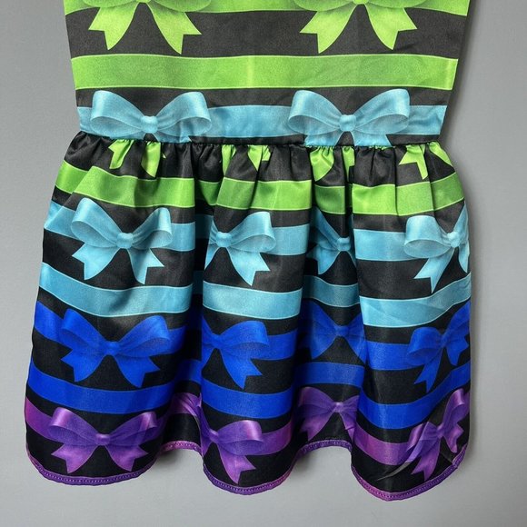 HALABALOO Girls Size 10 Rainbow Bow Striped Dress Sleeveless Colorful Party - Picture 3 of 6